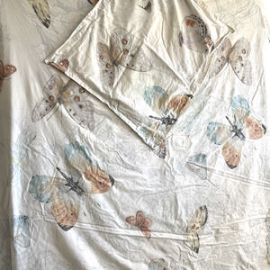 Pottery Barn Queen Duvet Set Pastel Butterfly Print with Shams Cotton Bedding